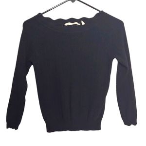 Soft Surroundings Women's Mira Black Ribbed Scalloped Sweater Size Small Petite